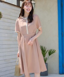 配色フレアワンピース