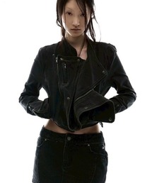 セール】Asymmetrical Biker Leather Jacket (FL-047_Leather