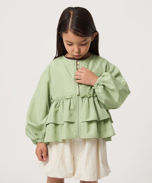 green label relaxing(グリーンレーベルリラクシング)の「フリル ギャザーブルゾン / キッズ 100cm-160cm 撥水 UVカット 遮熱(ナイロンジャケット・キッズ・ライラック/ブラック/ライム・130cm/110cm/160cm/100cm/120cm/140cm/150cm)」の10枚目の写真