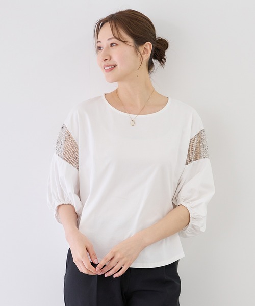Jayro(ジャイロ)の「袖メッシュブラウス(シャツ/ブラウス・レディース・ホワイト系その他/ネイビー/ブラック・38)」の2枚目の写真
