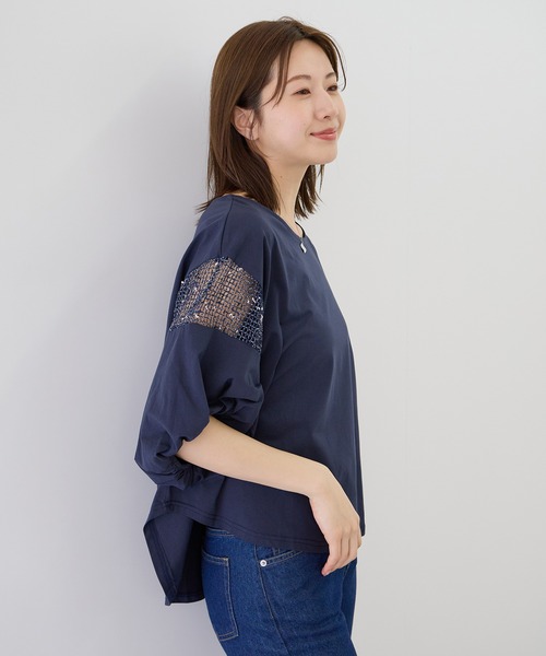 Jayro(ジャイロ)の「袖メッシュブラウス(シャツ/ブラウス・レディース・ホワイト系その他/ネイビー/ブラック・38)」の5枚目の写真