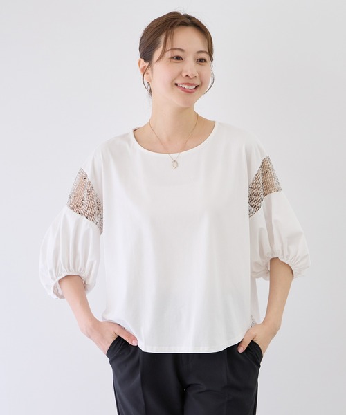 Jayro(ジャイロ)の「袖メッシュブラウス(シャツ/ブラウス・レディース・ホワイト系その他/ネイビー/ブラック・38)」の10枚目の写真