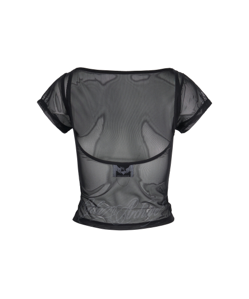 GILAARCHIVE(ギラアーカイブ)の「LETTERING LOGO BACKLESS SHEER TOP_BLACK(Tシャツ/カットソー・レディース・その他・FREE)」の5枚目の写真