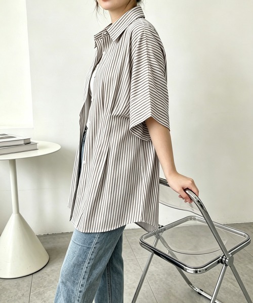 Miniministore(ミニミニストア)の「ストライプシャツブラウス ウエストマーク(シャツ/ブラウス・レディース・ピンク/ライトブルー/ブラック/ライトブラウン・L/M)」の12枚目の写真