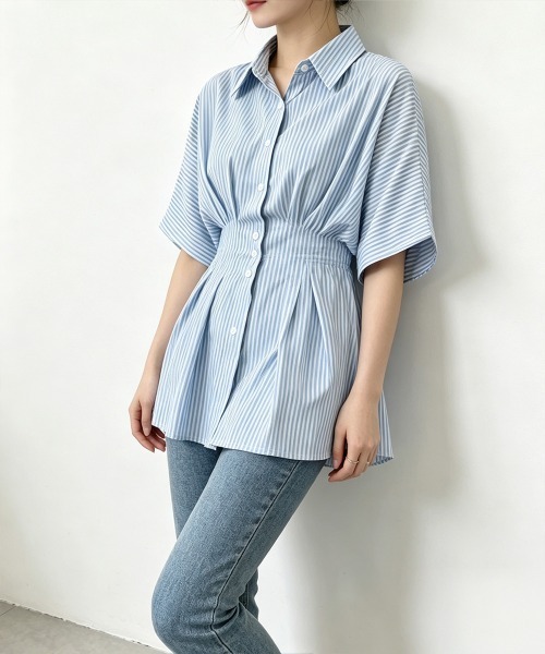 Miniministore(ミニミニストア)の「ストライプシャツブラウス ウエストマーク(シャツ/ブラウス・レディース・ピンク/ライトブルー/ブラック/ライトブラウン・L/M)」の13枚目の写真