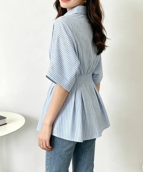 Miniministore(ミニミニストア)の「ストライプシャツブラウス ウエストマーク(シャツ/ブラウス・レディース・ピンク/ライトブルー/ブラック/ライトブラウン・L/M)」の14枚目の写真
