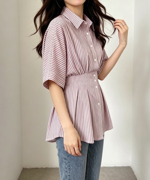 Miniministore(ミニミニストア)の「ストライプシャツブラウス ウエストマーク(シャツ/ブラウス・レディース・ピンク/ライトブルー/ブラック/ライトブラウン・L/M)」の18枚目の写真