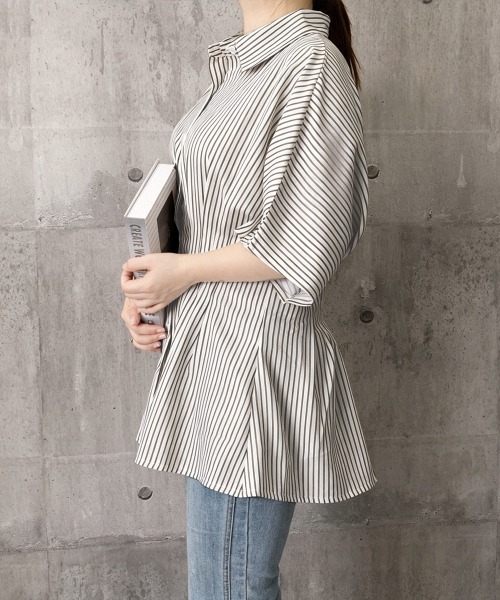 Miniministore(ミニミニストア)の「ストライプシャツブラウス ウエストマーク(シャツ/ブラウス・レディース・ピンク/ライトブルー/ブラック/ライトブラウン・L/M)」の20枚目の写真