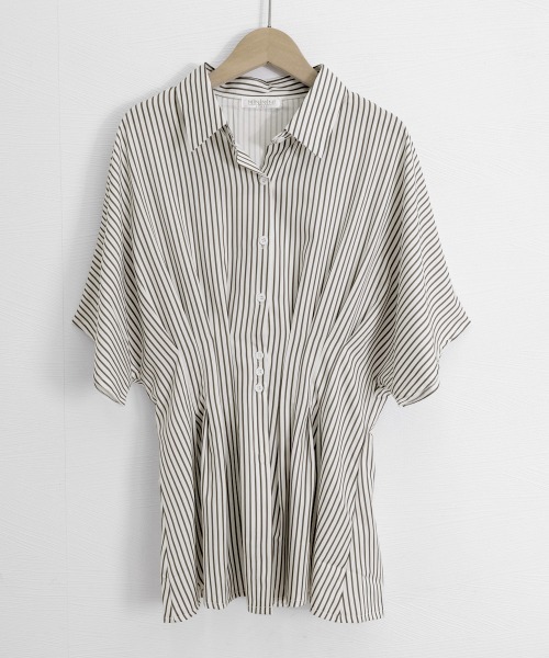Miniministore(ミニミニストア)の「ストライプシャツブラウス ウエストマーク(シャツ/ブラウス・レディース・ピンク/ライトブルー/ブラック/ライトブラウン・L/M)」の22枚目の写真