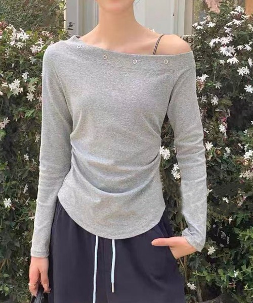 MEMECLE（メメクル）の「【 MEMECLE / メメクル 】アイレットワンショルダートップス（Tシャツ/カットソー・レディース・ライトグレー/ライトブルー/ブラック/ホワイト・FREE）」の10枚目の写真