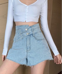 ウエストレイヤードフリンジデニムショートパンツ