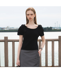 Boat Neck Ribbon Knit [Black]