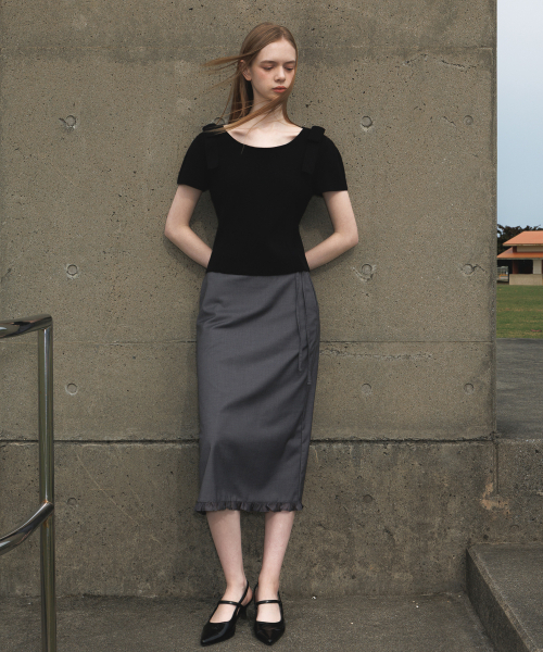 DEHEVE（デヘヴェ）の「Boat Neck Ribbon Knit [Black]（ニット/セーター・レディース・ブラック・OS）」の7枚目の写真