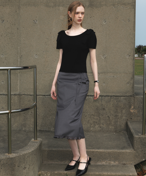 DEHEVE（デヘヴェ）の「Boat Neck Ribbon Knit [Black]（ニット/セーター・レディース・ブラック・OS）」の3枚目の写真