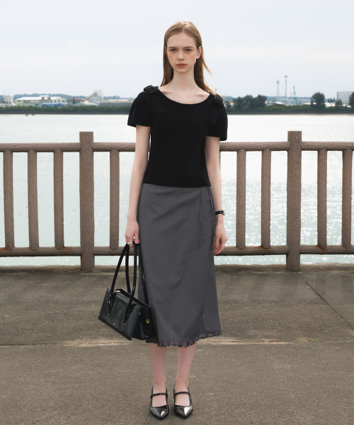 DEHEVE（デヘヴェ）の「Boat Neck Ribbon Knit [Black]（ニット/セーター・レディース・ブラック・OS）」の13枚目の写真