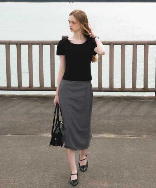 DEHEVE（デヘヴェ）の「Boat Neck Ribbon Knit [Black]（ニット/セーター・レディース・ブラック・OS）」の14枚目の写真