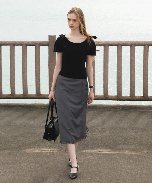 DEHEVE（デヘヴェ）の「Boat Neck Ribbon Knit [Black]（ニット/セーター・レディース・ブラック・OS）」の15枚目の写真