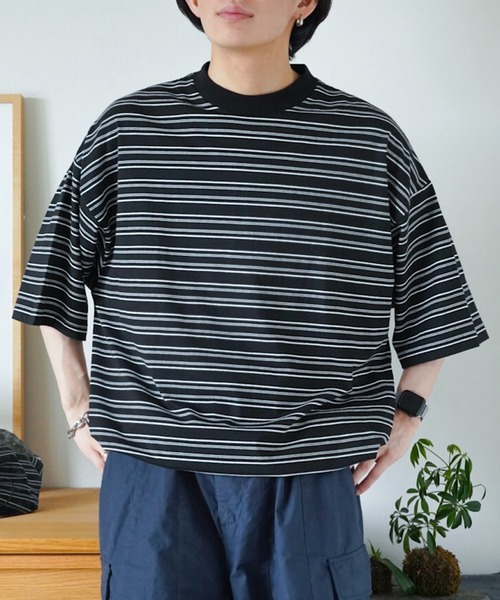 ZOZOMARKET by idaka（ゾゾマーケットバイイダカ）の「【インフルエンサー idakaセレクト】マルチボーダーリラックスTシャツ（Tシャツ/カットソー・メンズ・グレー/ブラック・M/L）」の9枚目の写真