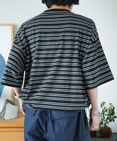 ZOZOMARKET by idaka（ゾゾマーケットバイイダカ）の「【インフルエンサー idakaセレクト】マルチボーダーリラックスTシャツ（Tシャツ/カットソー・メンズ・グレー/ブラック・M/L）」の11枚目の写真