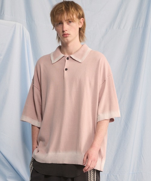 MAISON SPECIAL（メゾンスペシャル）の「《UNISEX》High Twist Prime-Over Pigment Bleach Knit Polo Shirt/ハイツイストプライムオーバーピグメントブリーチニットポロシャツ【MAISON SPECIAL/メゾンスペシャル】（ポロシャツ・メンズ・ブラック/サックスブルー/ピンク/ネイビー・0/2/1）」の4枚目の写真