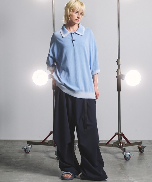 MAISON SPECIAL（メゾンスペシャル）の「《UNISEX》High Twist Prime-Over Pigment Bleach Knit Polo Shirt/ハイツイストプライムオーバーピグメントブリーチニットポロシャツ【MAISON SPECIAL/メゾンスペシャル】（ポロシャツ・メンズ・ブラック/サックスブルー/ピンク/ネイビー・0/2/1）」の5枚目の写真
