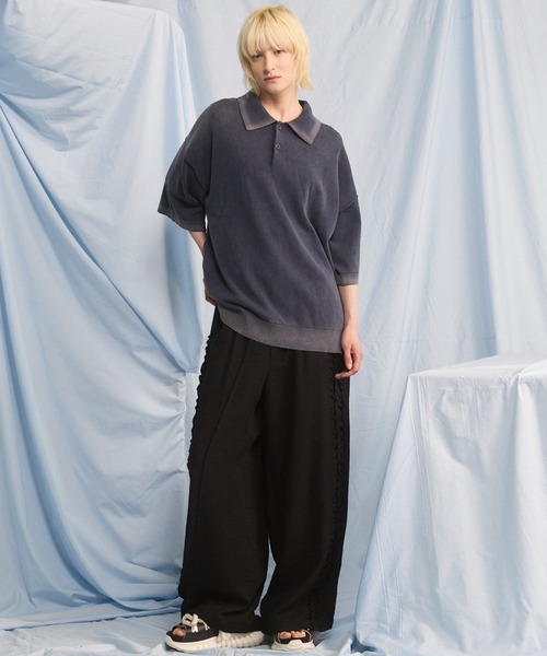 MAISON SPECIAL（メゾンスペシャル）の「《UNISEX》High Twist Prime-Over Pigment Bleach Knit Polo Shirt/ハイツイストプライムオーバーピグメントブリーチニットポロシャツ【MAISON SPECIAL/メゾンスペシャル】（ポロシャツ・メンズ・ブラック/サックスブルー/ピンク/ネイビー・0/2/1）」の8枚目の写真