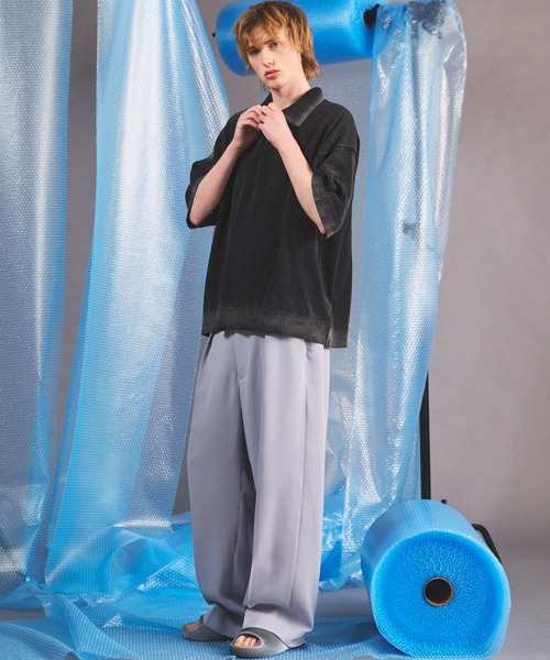 MAISON SPECIAL（メゾンスペシャル）の「《UNISEX》High Twist Prime-Over Pigment Bleach Knit Polo Shirt/ハイツイストプライムオーバーピグメントブリーチニットポロシャツ【MAISON SPECIAL/メゾンスペシャル】（ポロシャツ・メンズ・ブラック/サックスブルー/ピンク/ネイビー・0/2/1）」の6枚目の写真