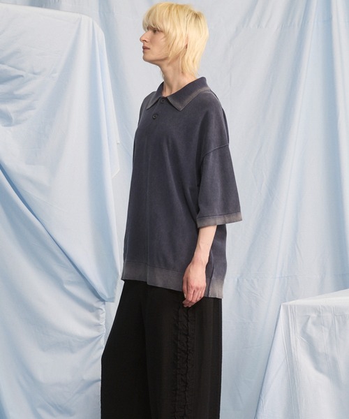 MAISON SPECIAL（メゾンスペシャル）の「《UNISEX》High Twist Prime-Over Pigment Bleach Knit Polo Shirt/ハイツイストプライムオーバーピグメントブリーチニットポロシャツ【MAISON SPECIAL/メゾンスペシャル】（ポロシャツ・メンズ・ブラック/サックスブルー/ピンク/ネイビー・0/2/1）」の19枚目の写真