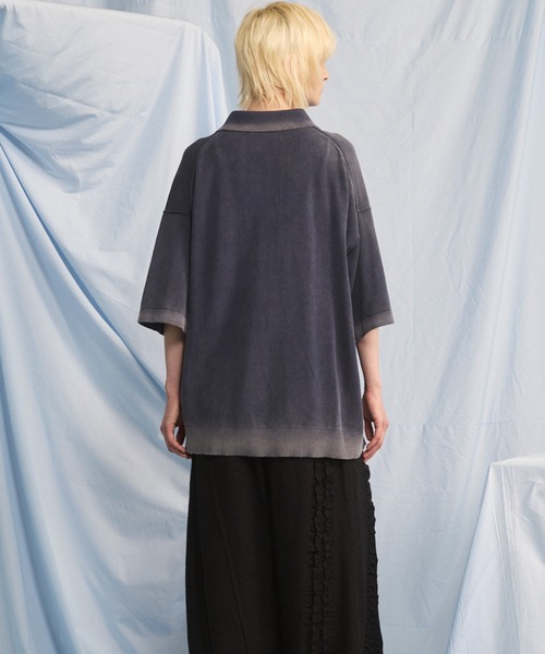 MAISON SPECIAL（メゾンスペシャル）の「《UNISEX》High Twist Prime-Over Pigment Bleach Knit Polo Shirt/ハイツイストプライムオーバーピグメントブリーチニットポロシャツ【MAISON SPECIAL/メゾンスペシャル】（ポロシャツ・メンズ・ブラック/サックスブルー/ピンク/ネイビー・0/2/1）」の20枚目の写真