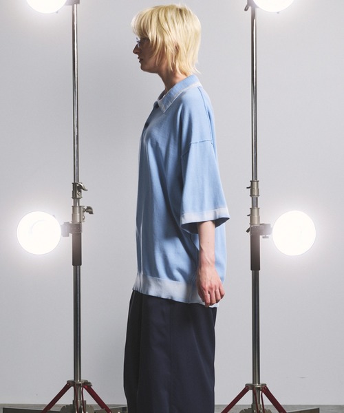MAISON SPECIAL（メゾンスペシャル）の「《UNISEX》High Twist Prime-Over Pigment Bleach Knit Polo Shirt/ハイツイストプライムオーバーピグメントブリーチニットポロシャツ【MAISON SPECIAL/メゾンスペシャル】（ポロシャツ・メンズ・ブラック/サックスブルー/ピンク/ネイビー・0/2/1）」の10枚目の写真