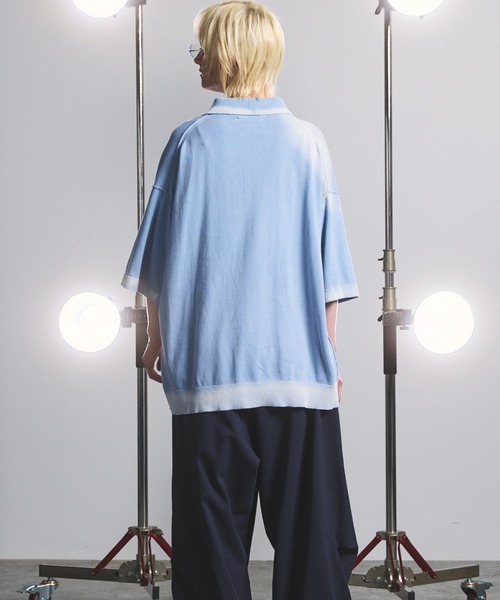 MAISON SPECIAL（メゾンスペシャル）の「《UNISEX》High Twist Prime-Over Pigment Bleach Knit Polo Shirt/ハイツイストプライムオーバーピグメントブリーチニットポロシャツ【MAISON SPECIAL/メゾンスペシャル】（ポロシャツ・メンズ・ブラック/サックスブルー/ピンク/ネイビー・0/2/1）」の11枚目の写真