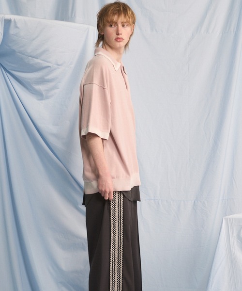 MAISON SPECIAL（メゾンスペシャル）の「《UNISEX》High Twist Prime-Over Pigment Bleach Knit Polo Shirt/ハイツイストプライムオーバーピグメントブリーチニットポロシャツ【MAISON SPECIAL/メゾンスペシャル】（ポロシャツ・メンズ・ブラック/サックスブルー/ピンク/ネイビー・0/2/1）」の16枚目の写真