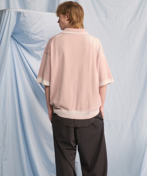 MAISON SPECIAL（メゾンスペシャル）の「《UNISEX》High Twist Prime-Over Pigment Bleach Knit Polo Shirt/ハイツイストプライムオーバーピグメントブリーチニットポロシャツ【MAISON SPECIAL/メゾンスペシャル】（ポロシャツ・メンズ・ブラック/サックスブルー/ピンク/ネイビー・0/2/1）」の17枚目の写真
