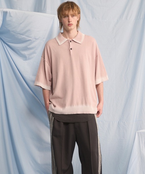 MAISON SPECIAL（メゾンスペシャル）の「《UNISEX》High Twist Prime-Over Pigment Bleach Knit Polo Shirt/ハイツイストプライムオーバーピグメントブリーチニットポロシャツ【MAISON SPECIAL/メゾンスペシャル】（ポロシャツ・メンズ・ブラック/サックスブルー/ピンク/ネイビー・0/2/1）」の15枚目の写真