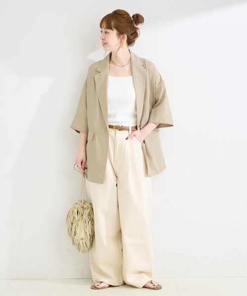 B.C STOCK(ベーセーストック)の「《追加》手洗い可 / ハーフスリーブジャケット(その他アウター・レディース・ベージュ/ブラック・FREE)」の12枚目の写真