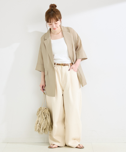 B.C STOCK(ベーセーストック)の「《追加》手洗い可 / ハーフスリーブジャケット(その他アウター・レディース・ベージュ/ブラック・FREE)」の13枚目の写真