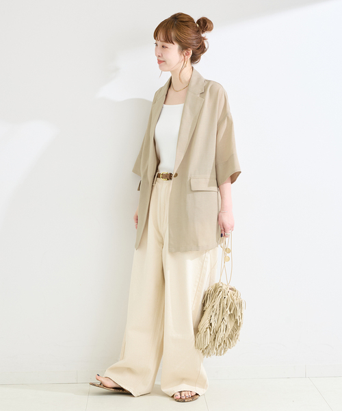 B.C STOCK(ベーセーストック)の「《追加》手洗い可 / ハーフスリーブジャケット(その他アウター・レディース・ベージュ/ブラック・FREE)」の14枚目の写真