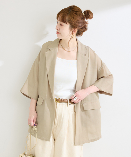 B.C STOCK(ベーセーストック)の「《追加》手洗い可 / ハーフスリーブジャケット(その他アウター・レディース・ベージュ/ブラック・FREE)」の17枚目の写真