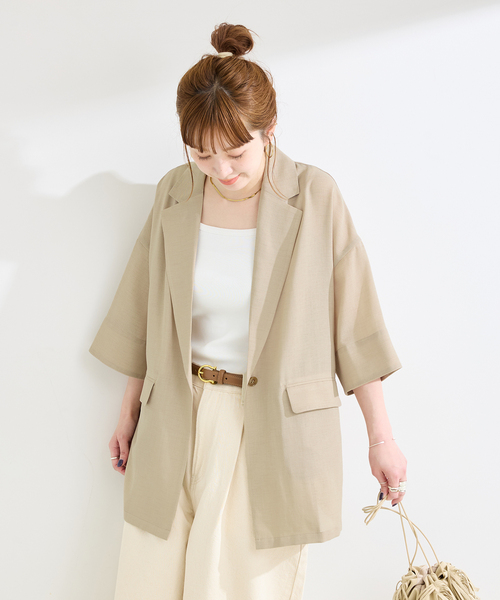 B.C STOCK(ベーセーストック)の「《追加》手洗い可 / ハーフスリーブジャケット(その他アウター・レディース・ベージュ/ブラック・FREE)」の18枚目の写真