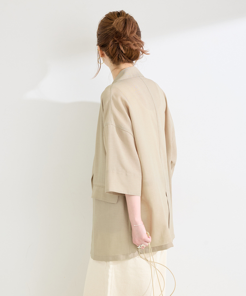 B.C STOCK(ベーセーストック)の「《追加》手洗い可 / ハーフスリーブジャケット(その他アウター・レディース・ベージュ/ブラック・FREE)」の19枚目の写真
