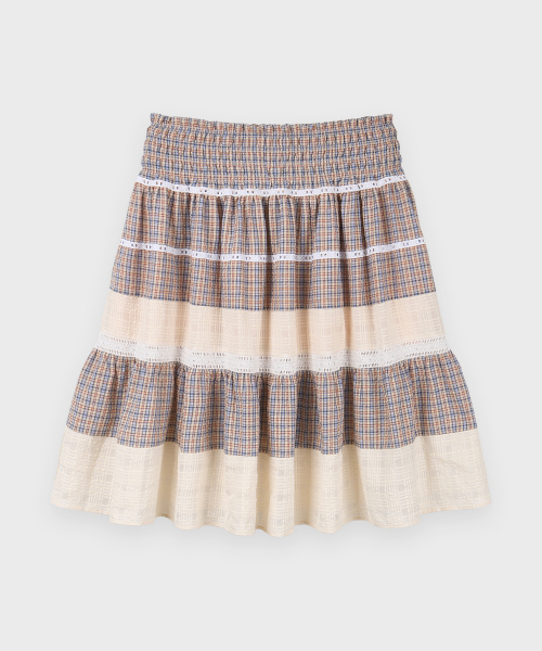 SINOON(シヌーン)の「Smocking Color Block Flare Skirt (Beige)(スカート・レディース・Beige・FREE)」の4枚目の写真