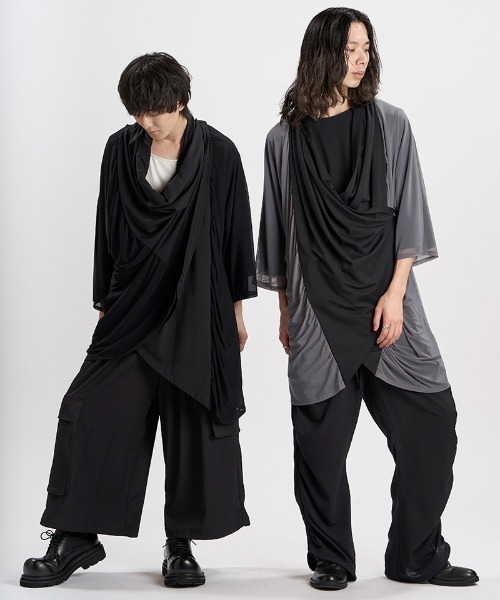 NO ID.(ノーアイディ)の「mcg3830- マルチWAYレイヤードガウン(458006-492T)(カーディガン/ボレロ・メンズ・ブラック/ブラック×グレー・ONE SIZE)」の8枚目の写真