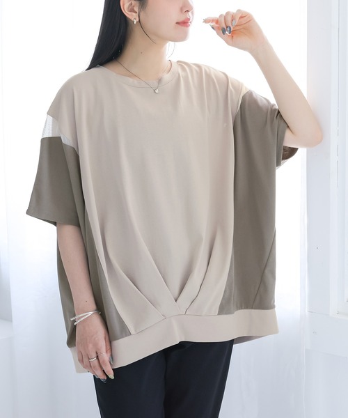 n'OrLABEL(ノアールレーベル)の「【接触冷感】配色メッシュ切替ドルマンカットソー(Tシャツ/カットソー・レディース・ブラック/ライトブルー/グレイッシュベージュ・FREE)」の3枚目の写真