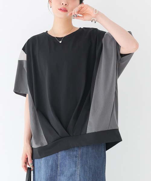 n'OrLABEL(ノアールレーベル)の「【接触冷感】配色メッシュ切替ドルマンカットソー(Tシャツ/カットソー・レディース・ブラック/ライトブルー/グレイッシュベージュ・FREE)」の2枚目の写真