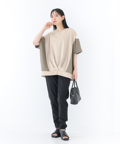 n'OrLABEL(ノアールレーベル)の「【接触冷感】配色メッシュ切替ドルマンカットソー(Tシャツ/カットソー・レディース・ブラック/ライトブルー/グレイッシュベージュ・FREE)」の4枚目の写真