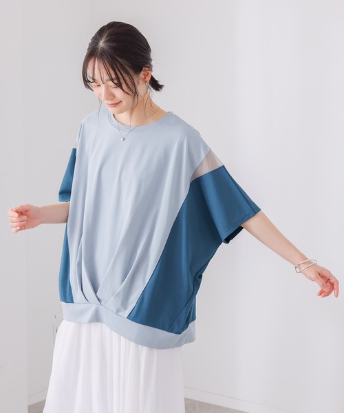 n'OrLABEL(ノアールレーベル)の「【接触冷感】配色メッシュ切替ドルマンカットソー(Tシャツ/カットソー・レディース・ブラック/ライトブルー/グレイッシュベージュ・FREE)」の8枚目の写真