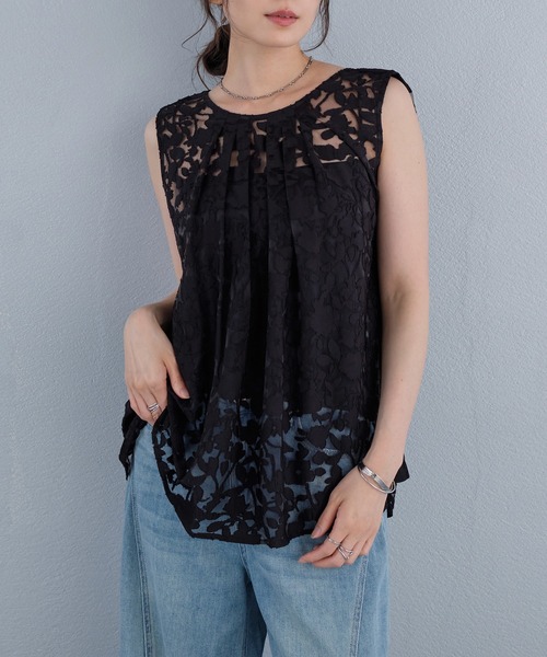 murea(ミュレア)の「シアージャガードツイストデザインノースリーブブラウス(シャツ/ブラウス・レディース・ブラック/アイボリー・FREE)」の2枚目の写真