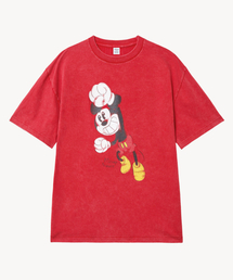 フェイドウォッシングハッピー_ミッキー_ Tシャツ (RED)