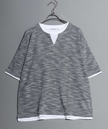 ANPAS | Faux Layered Key-Neck Tee / フェイクレイヤード キーネック 半袖Tシャツ メンズ トップス カットソー ムジ 無地T(Tシャツ/カットソー)