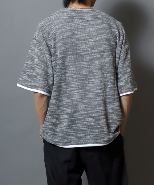 ANPAS（アンパス）の「Faux Layered Key-Neck Tee / フェイクレイヤード キーネック 半袖Tシャツ メンズ トップス カットソー ムジ 無地T（Tシャツ/カットソー・メンズ・チャコール/ブラック・M/L/LL）」の19枚目の写真